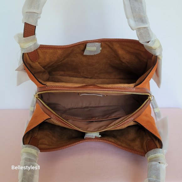 COACH Lori Colorblocked Pebbled Leather & Suede Shoulder Bag- Canyon color⭐ - Picture 14 of 16